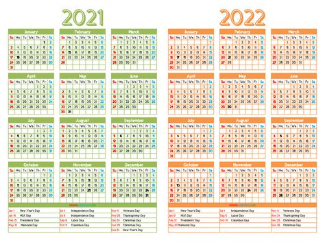 2021 And 2022 Printable Two Year Calendar