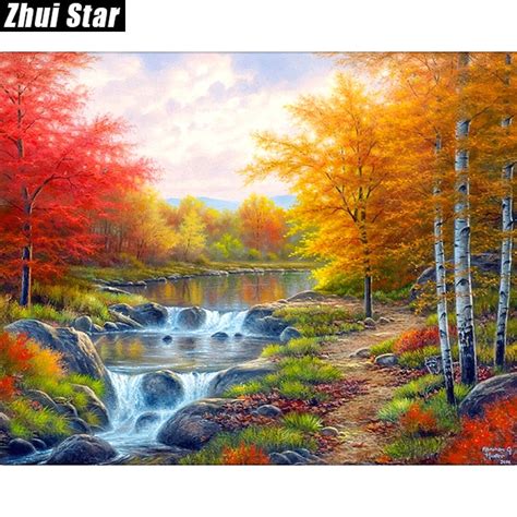 Zhui Star Full Square Drill 5d Diy Diamond Painting Autumn Lake