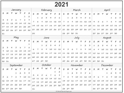 Print Free 2021 Calendar With Boxes Example Calendar Printable