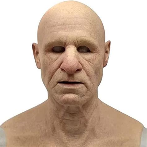 Masque vieil homme chauve silicone horreur visage ridé couvre chef