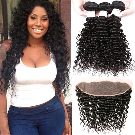 Brazilian Deep Wave Hair With Frontal Closure 13x4 Human Hair Bundles