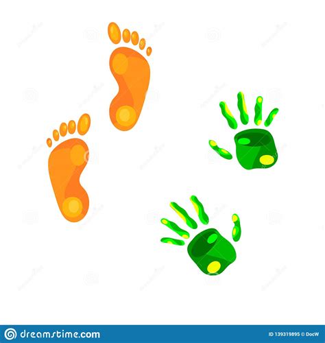 Set Of Handprints Hands And Feet Traces Of Bright Colors Stock Vector