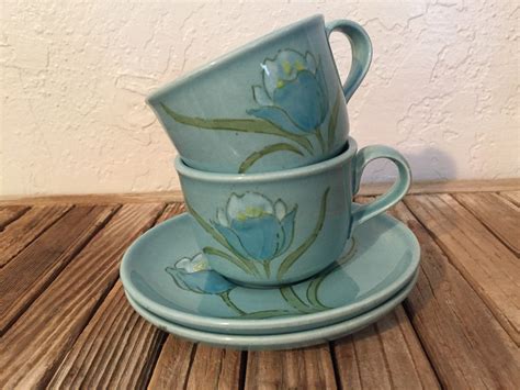 Set Of Collectible Blue Tulip Vernon Ware By Metlox Tea Cups Etsy