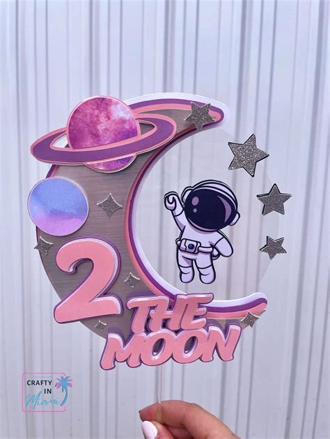 Two The Moon Cake Topper Space Cake Topper Astronaut Cake Etsy
