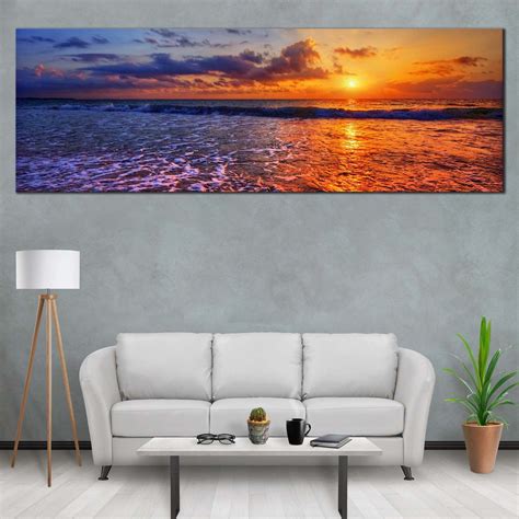 Ocean Beach Canvas Wall Art Cloudy Sunset Sea Canvas Artwork Blue Or