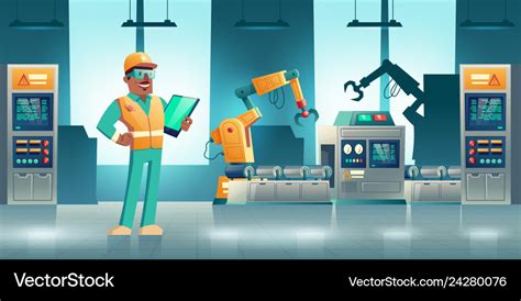 Factory Robotized Production Line Cartoon Vector Image