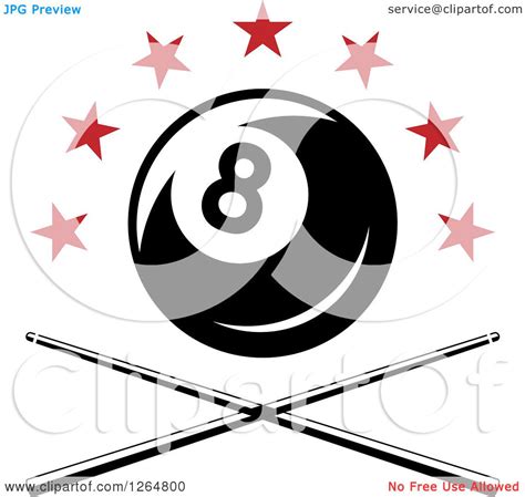 Clipart Of A Billiards Pool Eightball Over Crossed Cue Sticks And Red