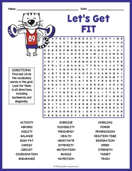 HEALTH PHYSICAL FITNESS Word Search Puzzle Worksheet Activity TPT