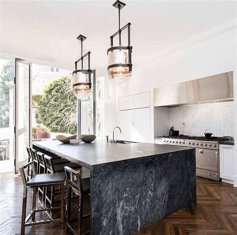 60+ best marble countertops in modern kitchens. Large black marble island. | Marble kitchen island ...