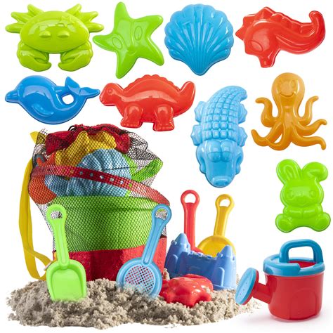 Prextex 19 Piece Beach Toys Sand Toys Set Bucket With Sifter Shovels