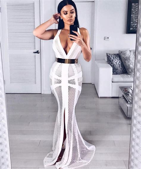 White Color Celebrity Fashion Dress Sexy Deep V Neck Bodycon Floor Length Dress Hl Bandage Dress