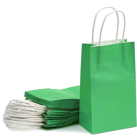 Pack Green Gift Bags With Handles Small Paper Treat Bags For