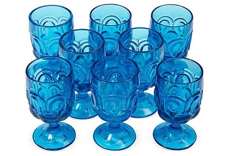 1970s Blue Glasses Set Of 8 On By Seahouse Design Blue Glasses Design Blue