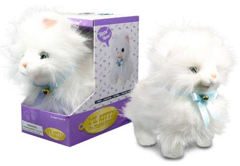 White Fluffy Cat Lifelike Stuffed Animal Meows Walks Electronic Toy