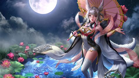 1920x1080 Anime Girl Water Lilies Moon 4k Laptop Full Hd 1080p Hd 4k Wallpapers Images