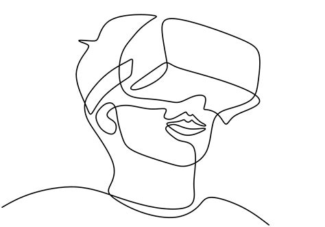 Young Man Wearing Vr Glasses One Continuous Line Drawing A Young Man