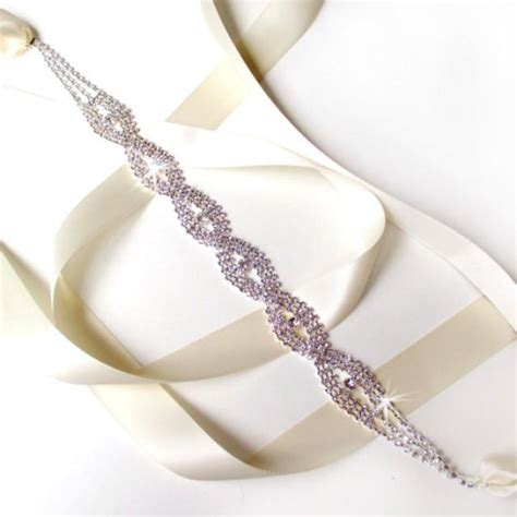 Infinity Rhinestone Bridal Belt Sash White Ivory Silver Satin Ribbon