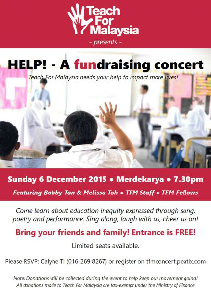 Malaysia is one of the world's most exotic destinations for teaching english abroad. HELP! - A Teach For Malaysia Fundraising Concert | Peatix