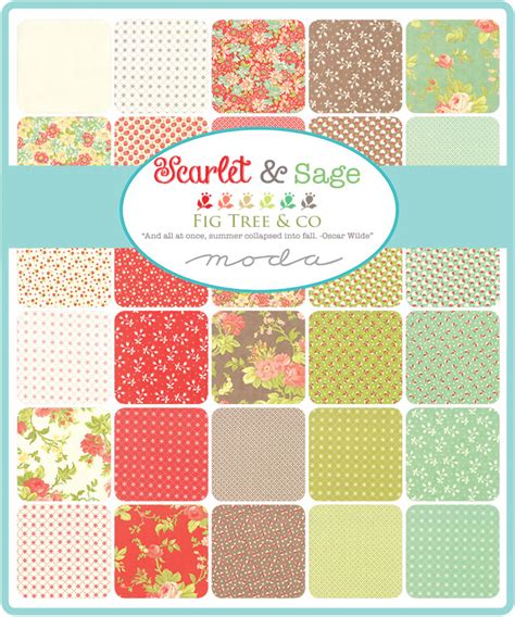 Moda Scarlet And Sage Fat Quarter Bundle By Fig Tree And Co 20360ab