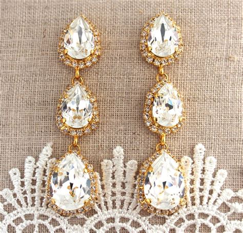 Bridal Crystal Chandelier Earrings Swarovski Crystal Etsy