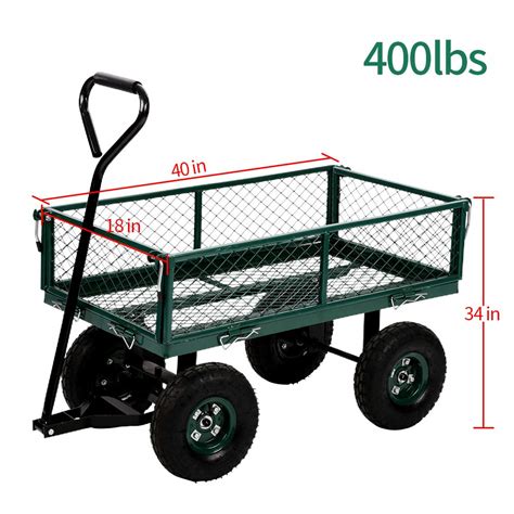 Garden Cart Yard Dump Cart Wagon Carrier With Sturdy Steel Frame And 11