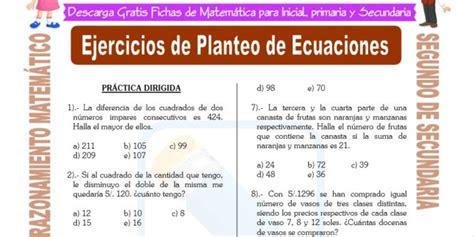 Ejercicios De Planteo De Ecuaciones Para Segundo De Secundaria Reverasite