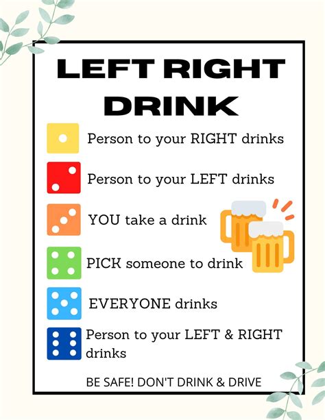 Left Right Drink Party Game Drunk Dice Game Drinking Games Etsy Singapore