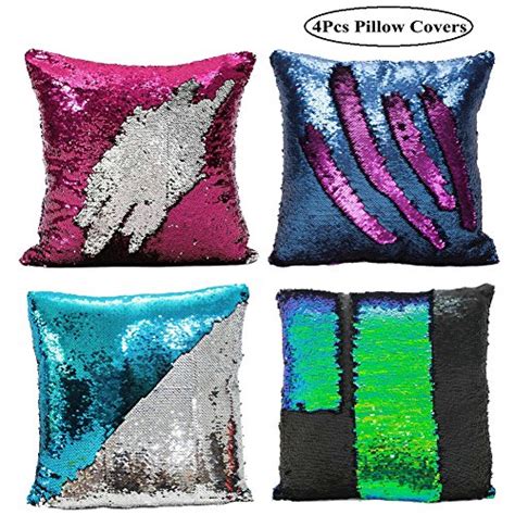 4 Pack Reversible Sequins Pillowcase Mermaid Pillow Covers 40×40 Cm Two