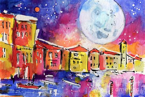 Large Moon Over Venice Painting By Ginette Callaway Fine Art America