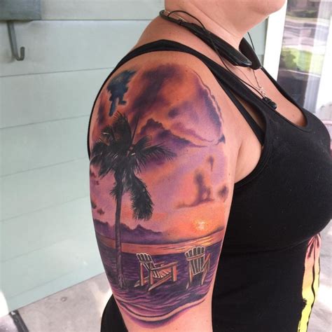 The idea of a tropical sunset tattoo design amalgamates a beach tattoo and palm tree tattoos since both these designs together make for a tropical scene worthy to behold. 21+ Sunset Tattoo Designs, Ideas | Design Trends - Premium ...