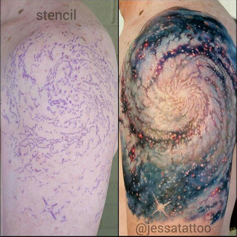 Negative space tattoos on both sleeves by tattooist. My tattoo - Whirlpool galaxy, M51, referenced from the ...