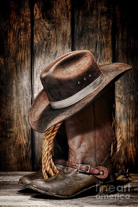 24 x 30 oil painting, vintage cowboy boots, still life womens boots, cowgirl red tail birds, butterflies leaves. Vintage Cowboy Boots Photograph by Olivier Le Queinec