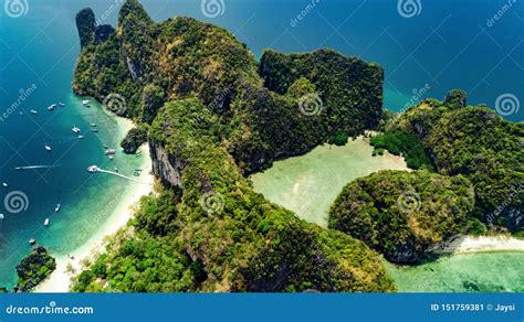 Aerial Drone View Of Tropical Koh Hong Island In Blue Clear Andaman Sea