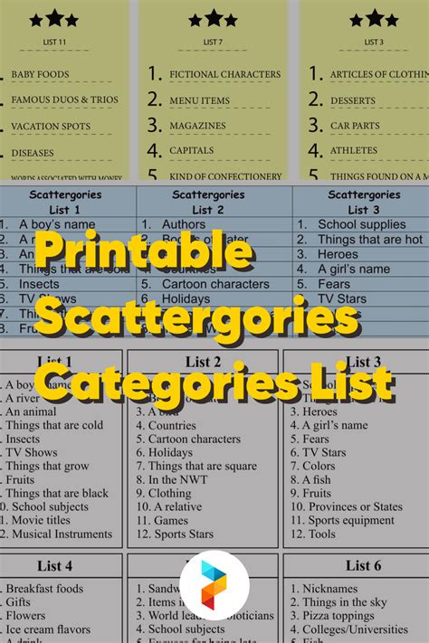 Printable Scattergories Categories List Scattergories Scattergories