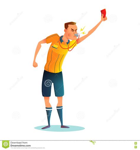 Cartoon Soccer Referee Character Design Judge Showing Red Card Stock