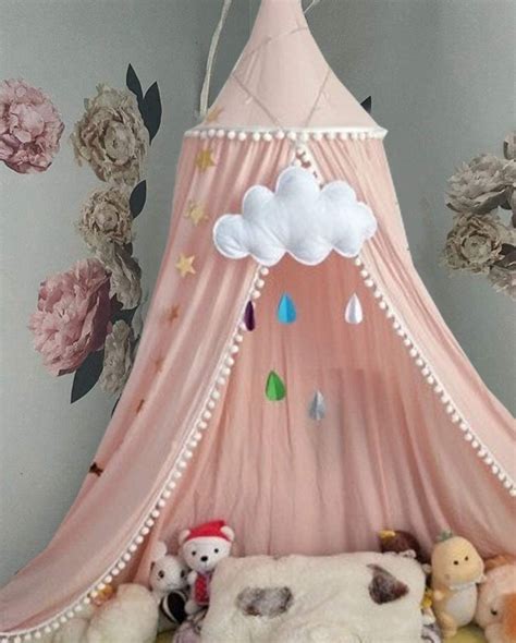 Have a safe and sound sleep with the bed canopy mosquito net. Kids Bed Canopy with Pom Pom Hanging Mosquito Net for Baby ...