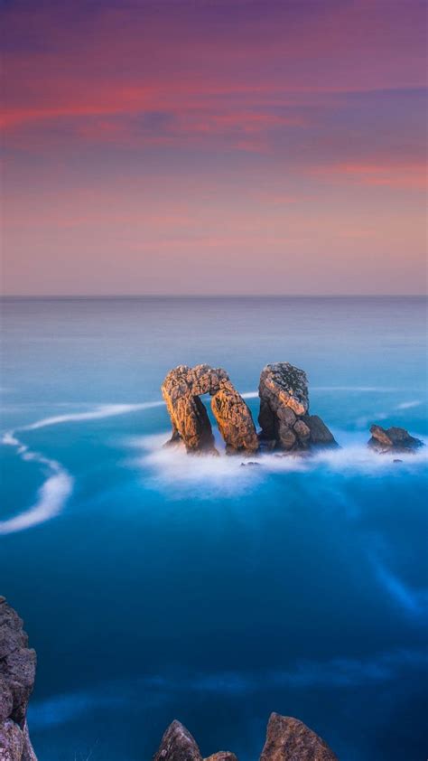 Coast Rocks Blue Sea Skyline Sunset 720x1280 Wallpaper Hd Nature