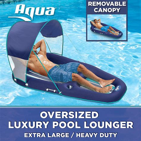Aqua Oversized Deluxe Lounge Heavy Duty X Large Inflatable Pool Float With Upf 50 Sunshade