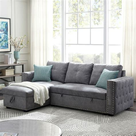 91 reversible sleeper sectional sofa corner sofa bed with storage and pull out sleeper 3 seat