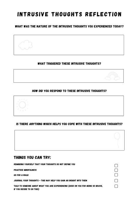 Intrusive Thoughts Reflection Cbt Worksheets Psychology Etsy
