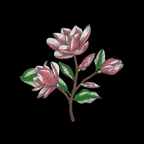 Magnolia Flowers Machine Embroidery Designs Plant Embroidery Etsy