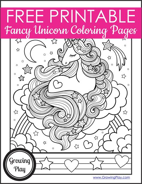 Fancy Unicorn Coloring Pages Free Printables Growing Play