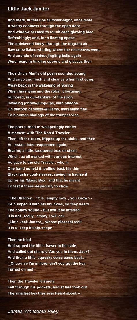 Little Jack Janitor Little Jack Janitor Poem By James Whitcomb Riley