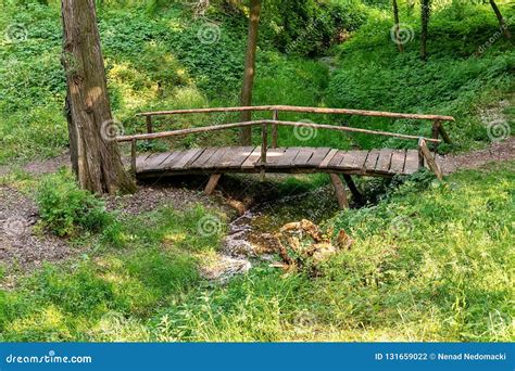 Top View Wooden Bridge Over Small River Stock Photo Image Of Forest