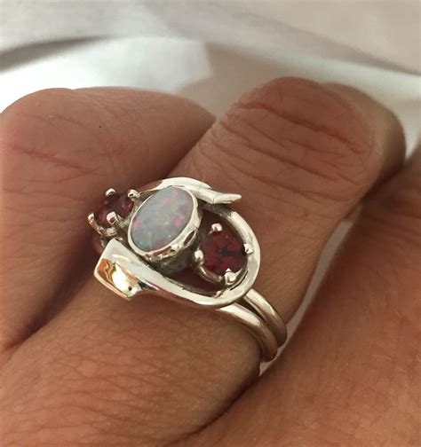 Rubini Jewelers Custom Made Sterling Silver Garnet And Opal Rowing Ring