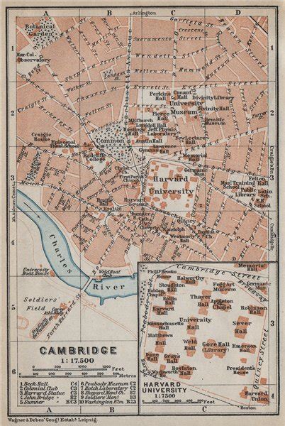 Cambridge Massachusetts Town City Plan Inset Harvard University 1909