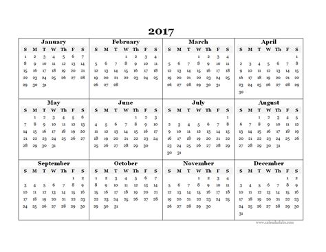 2017 Blank Yearly Calendar Template - Free Printable Templates