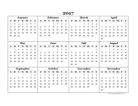 2017 Blank Yearly Calendar Template Free Printable Templates