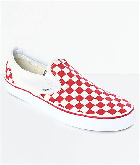 Vans slip on white/black checkered canvas low top shoes mens size 6.5 women's 8. Vans Slip-On Red & White Checkered Skate Shoes | Zumiez