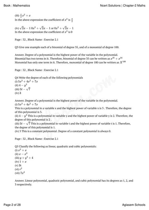 Ncert Solutions For Class 9 Maths Chapter 2 Polynomials Pdf